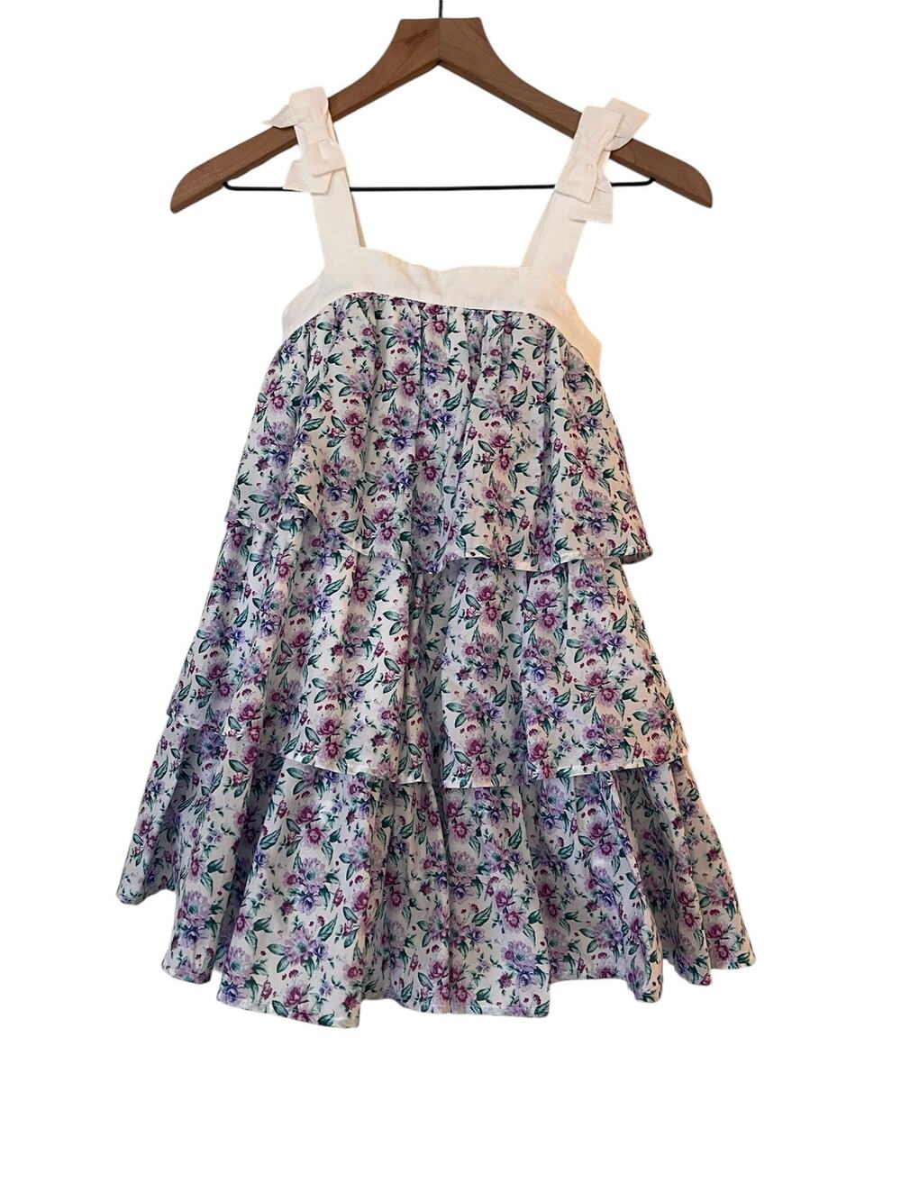 Janie and Jack Girls Size 7 Purple Blue White Floral Ditzy Tiered Dress NWT